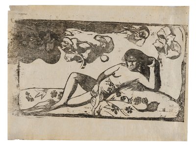 The Woman with Mangos—Tired, from the Suite of Late Wood-Block Prints by Paul Gauguin