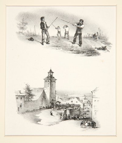 Two Subjects: A Double Duel; Crowd in Front of a Church by Paul Gavarni