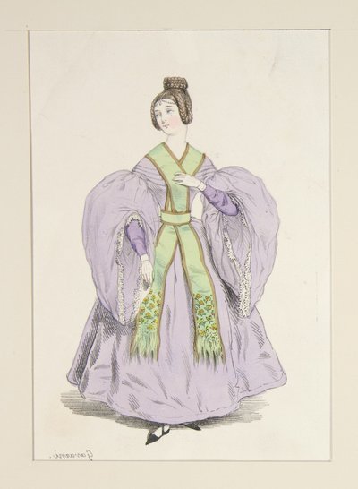 In the Evening. (March 1835.) Dress in Silk Muslin... by Paul Gavarni