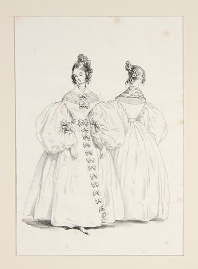 In the Evening. Dresses of muslin and Florence gauze by Paul Gavarni