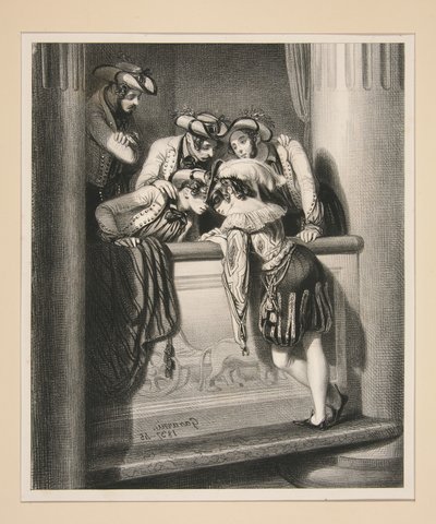 The Proscenium Box. Will you have supper with us, handsome page? by Paul Gavarni
