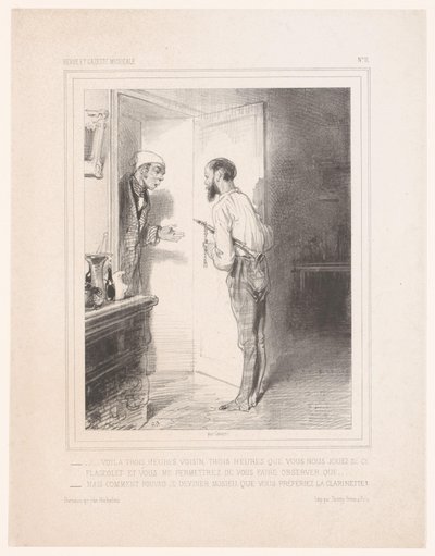 Man Addresses Neighbor with Flageolet by Paul Gavarni