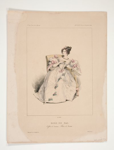 Ball gown. Jouenne hairstyle, flowers by Nattier. by Paul Gavarni