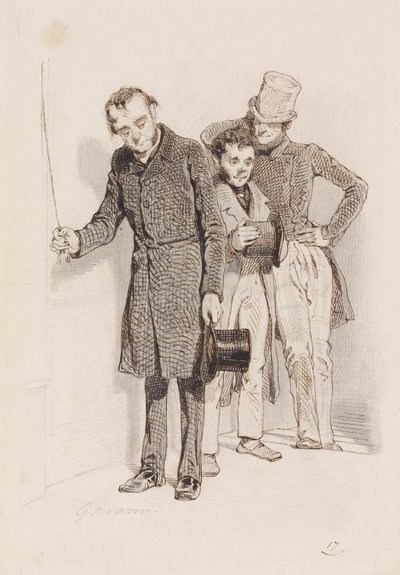 Three Men, One Pulling a Bell by Paul Gavarni