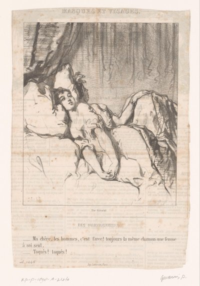 Two Women in Bed Talking About Men (My Dear, Men Are Funny!) (Companions) (Masques and Faces: The Sharers) by Paul Gavarni