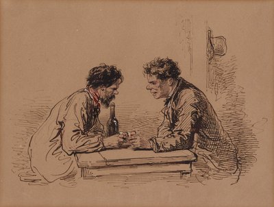 Two Men at a Table with Wine by Paul Gavarni