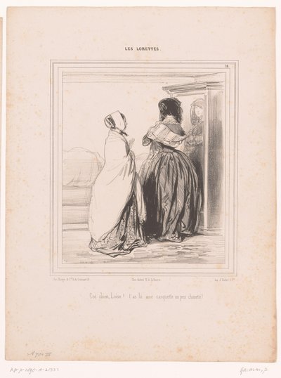 Woman Trying on Hat in Front of Mirror by Paul Gavarni