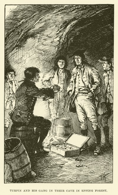 Turpin and his Gang in their Cave in Epping Forest (engraving) by Paul Hardy