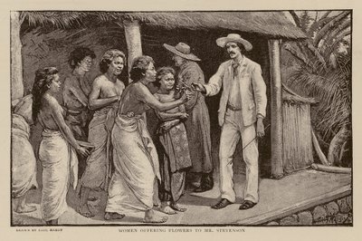 Women Offering Flowers to Robert Louis Stevenson by Paul Hardy