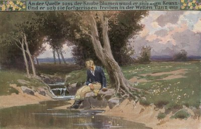 At the Spring Sat the Boy / Flowers He Wove into a Wreath by Paul Hey