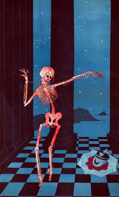 The skeleton of Salome dancing beside the head of Kaiser Wilhelm lying in a pool of blood on a plate, 13 April 1916 by Paul Iribe