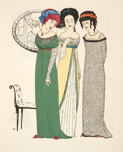 Three Evening Dresses from Les Robes de Paul Poiret, pub. 1908 by Paul Iribe