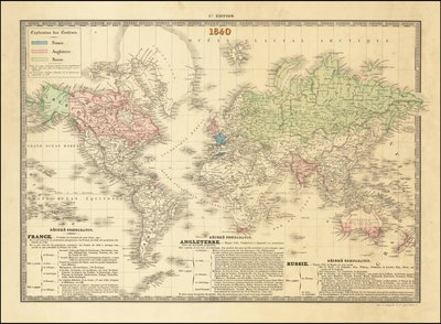1840 French Map of the World Depicting the Territories of the British, French and Russian Empires by Paul Kaeppelin