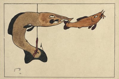 Untitled: Two fishes, one on a hook, 1901 by Paul Klee