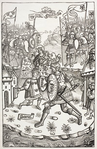 King Arthur Protected by the Virgin, Fighting a Giant (After Woodcut in Chroniques de Bretagne) by Paul Lacroix