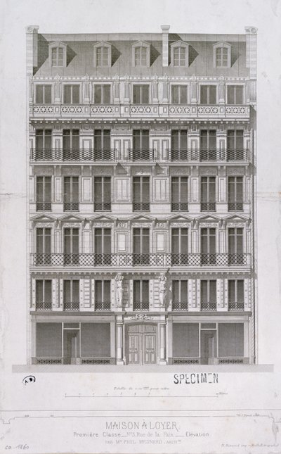 Design for a Block of Flats of the Haussmann style in the rue de la Paix, Paris by Paul Mesnard