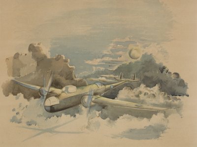 Moonlight Voyage, Hampden Flying Above the Clouds by Paul Nash