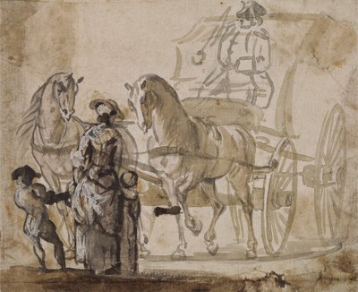 A Carriage and Pair, with Coachman by Paul Sandby