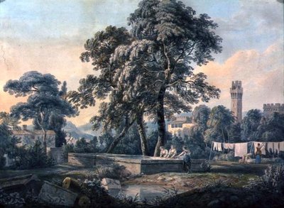 An Italianate Landscape with Women by a Washing Pool by Paul Sandby