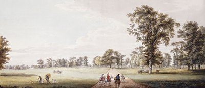 Riders in an Avenue in the Park at Luton, with Figures in a Phaeton and Rustics on the Left by Paul Sandby