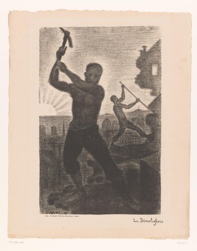 Two men demolishing a building (The demolishers) by Paul Signac