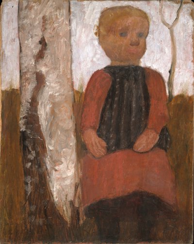 Child in Red Dress by a Birch Tree by Paula Modersohn-Becker