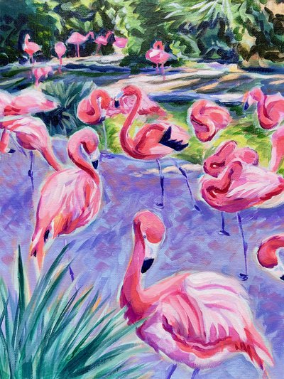 Pink Flamingos Tropical Scene by Pauline Wegman | Key and Sea Creative