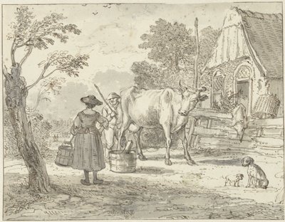 Farmers with a Cow in Front of the House by Paulus Constantijn la Fargue