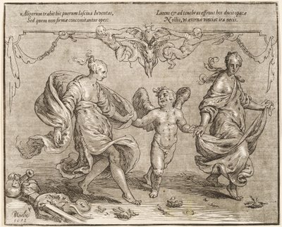 Cupid Dancing with Two Allegorical Women by Paulus Moreelse