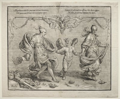 Cupid Dancing with Two Allegorical Women by Paulus Moreelse