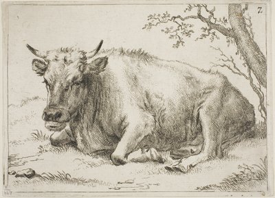 Cow Lying Beside a Tree, plate 7 from Eight Bulls and Cows by Paulus Potter