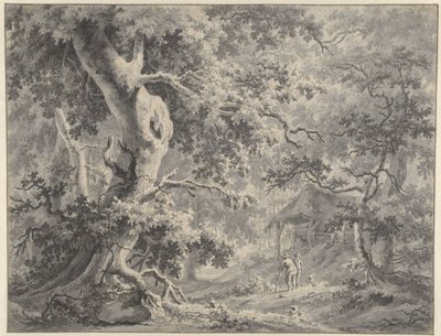 Forest Scene with Two Figures by a Hut by Paulus van Liender