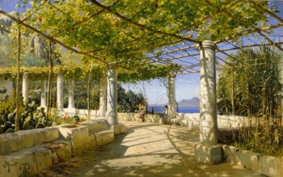 Pergola on Capri with View of Vesuvius by Peder Monsted