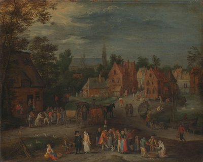Village with a Puppeteer Entertaining a Small Crowd by Peeter Gijsels