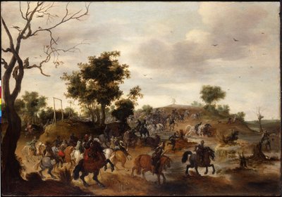 Landscape with a Cavalry Battle, Gallows and a Windmill Beyond by Peeter Snayers