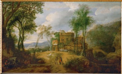 Mountain landscape with castle by Peeter Snayers