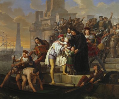 Christopher Columbus Embracing His Two Sons and Recommending Them to Father Giovanni Perez Before Leaving Palos by Pelagio Palagi