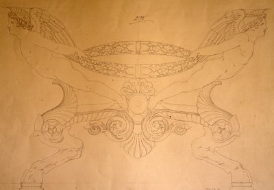 Drawing of hoof-shaped stool with legs, c.1837 by Pelagio Palagi