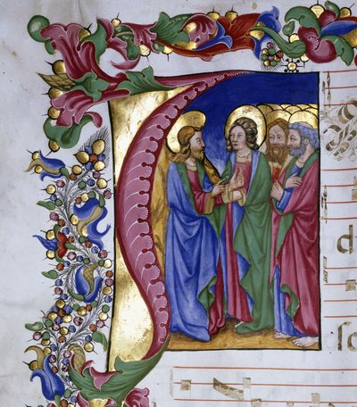 Christ Teaching His Disciples, Within an Initial "I" by Pellegrino di Mariano