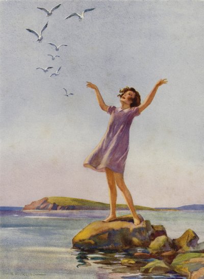 Girl Enjoying the Sunshine at the Seaside by Percy Bell Hickling