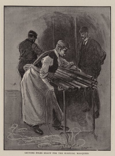 Getting Poles Ready for the Hospital Marquees by Percy F.S. Spence