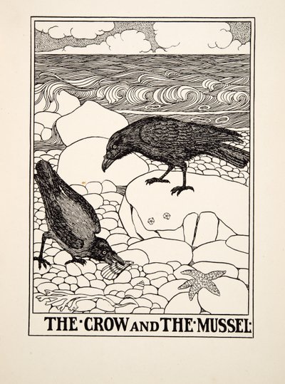 The Crow and the Mussel, from A Hundred Fables of Aesop, pub.1903 by Percy J. Billingshurst