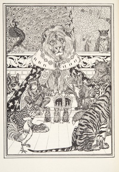 The Lion and his Associates, Frontispiece, from Fontaine Fables, pub. 1905 by Percy J. Billingshurst