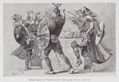 Dancing: Sword Dance of Vikings Round the Sacred Horns, circa 900 by Percy Macquoid