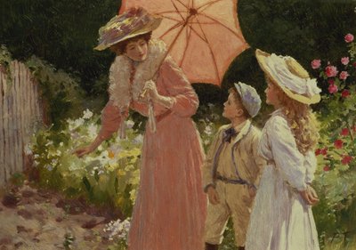 A Lady with a Parasol Showing How to Make a Strawberry Barrel by Percy Tarrant