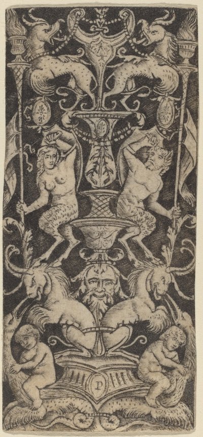 Panel of Ornament with Two Naked Children on Monstrous Beasts by Peregrino da Cesena