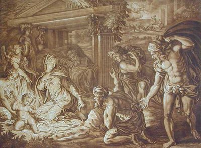 The Adoration of the Shepherds, engraved by Elishah Kirkhall, 1724 by Perino del Vaga