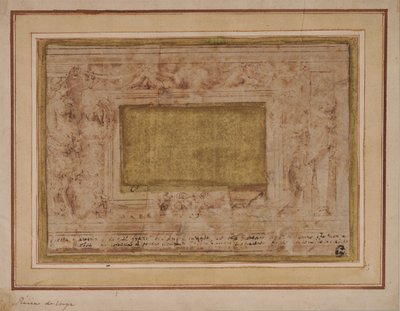 Design for stucco frame with caryatids, swags and putti by Perino del Vaga