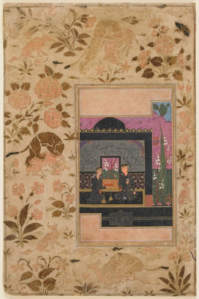 Folio from a Haft Paykar; Bahram Gur and the Princess in the Black Pavilion, Qazwin, Iran, c.1590 by Persian School