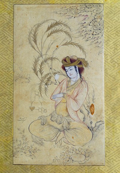Persian Art: Young Man Reverting Under a Willow, Anonymous Gouache of 17th Century, Louvre Museum by Persian School